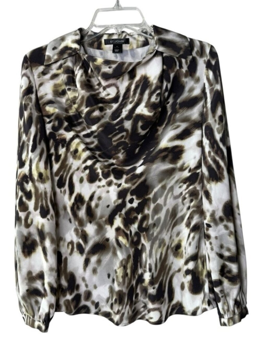 St. John Draped Neck Silk Animal Print Long Sleeve Blouse Top Women’s Size 2 - Picture 8 of 8